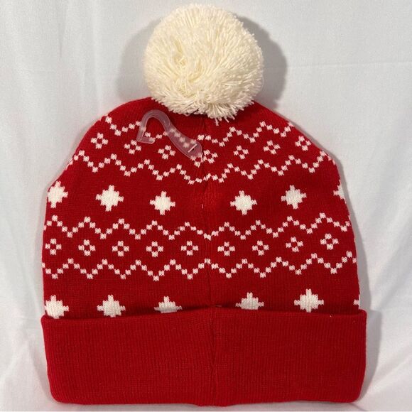 Oh Snap Christmas Knit Beanie Red Pom Pom Hat NWT - Picture 2 of 2